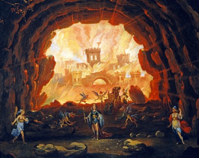 Décor de l'opéra "La Vénus jalouse" : Grotte amenant aux flammes de l'Enfer (détail)