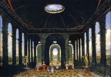 Décor de l'opéra "La Vénus jalouse" : Jardin architecturé en forme de pavillon
