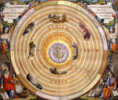 Cellarius, "Harmonia Macrocosmica" : Hypothèse ptolémaïque de l'orbite du soleil et des planètes autour de la Terre