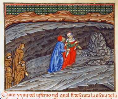 "La Divine Comédie", L'Enfer : Dante et Virgile parmi les Hypocrites, quittent frère Gaudent et se dirigent vers le pont effondré