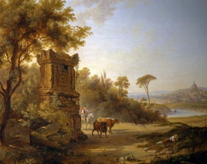 Lorenzo Scarabellotto, Paysage bucolique avec ruines et vue sur Rome