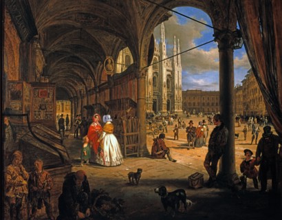 Angelo Inganni, Vue de la Piazza Duomo à Milan
