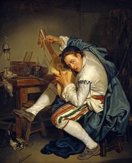 L'oiseleur : un chasseur d'oiseau accordant sa guitare