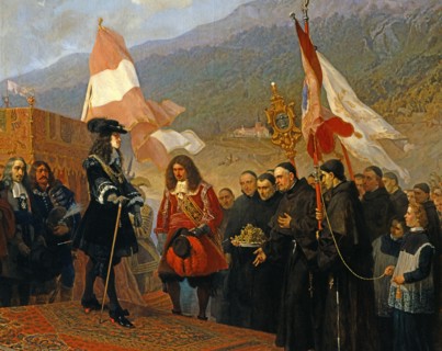 Cesare dell'Acqua, L'empereur Léopold Ier de Habsbourg visitant le monastère franciscain de Grignano (détail)