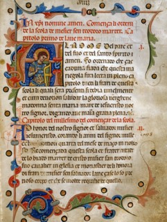 Page ornée de la lettrine A représentant saint Théodore le Stratilate