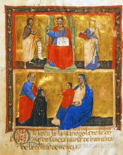 Miniature d'une Mariegola : statuts et règles de la Confrérie de Notre-Dame de l'Humilité à Santa Maria delle Celestie à Venise