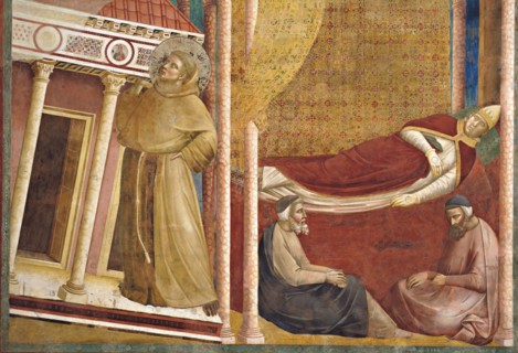 Giotto, Le songe du pape Innocent III : saint François empêche l'église Saint-Jean-de-Latran de s'effondrer (détail)