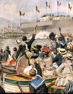 Lancement du cuirassé Roma dans l'arsenal de La Spezia, le 21 avril 1907