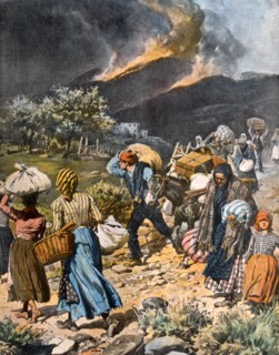Eruption de l'Etna du 23 mars au 18 avril 1910 : exode des habitants menacés par l'avancée de la lave