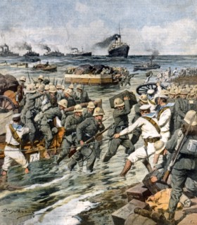 Débarquement surprise d'un important corps expéditionnaire entre Zuara et la frontière tunisienne pour empêcher la contrebande de guerre (1912)