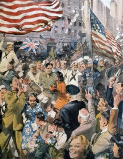 Enthousiasme dans les rues de New York à la nouvelle de la capitulation du Japon (1945)