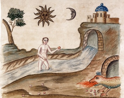 Phase de l'Opus Alchemicus, manuscrit alchimique "Clavis Artis" attribué à Zoroastre (Zarathoustra)