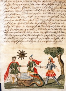 Phase de l'Opus Alchemicus, manuscrit alchimique "Clavis Artis" attribué à Zoroastre (Zarathoustra)