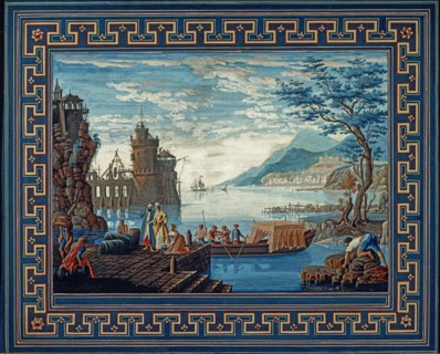 Baseggio, Paysage marin avec forteresse en construction et marchands orientaux