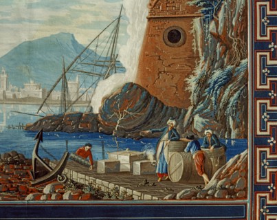 Baseggio, Paysage marin avec port et calfeutreurs au travail (détail)