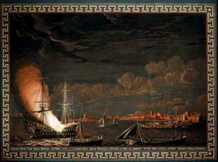 Baseggio, Vue sur le port de Kerson en Crimée avec un navire en feu