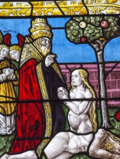 Vitrail de la Genèse : Dieu crée Eve à partir d'une côte d'Adam