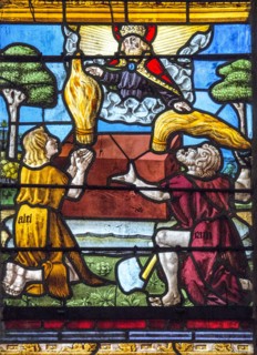 Vitrail de la Genèse : Les offrandes de Caïn et Abel