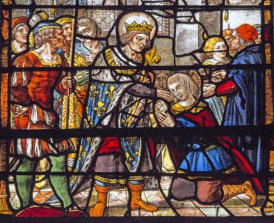 Vitrail de la Vie de saint Louis : Visite de saint Louis aux pestiférés