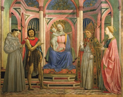 Domenico Veneziano, Vierge à l'Enfant en majesté avec les saints François, Jean-Baptiste, Zénobe et Lucie (détail)