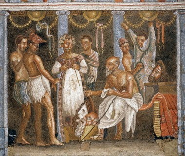 Chorège et acteurs, mosaïque de Pompéi
