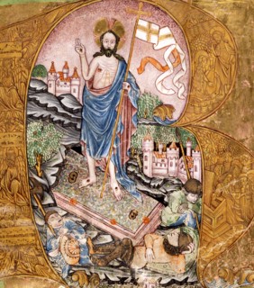 Initiale enluminée : la Résurrection du Christ
