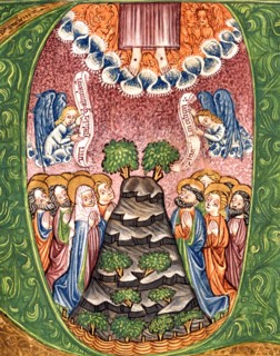 Initiale enluminée : l'Ascension du Christ