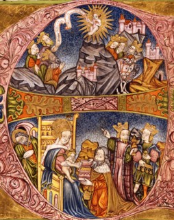 Initiale enluminée : l'Adoration des Mages