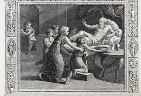 La Genèse, chapitre 27 : Jacob se fait passer pour son frère Esaü auprès d'Isaac, lui apporte le fruit de sa chasse et se fait bénir