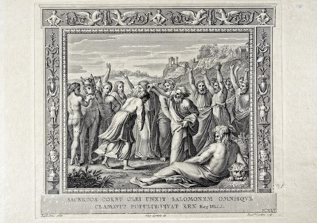 Premier Livre des Rois, chapitre 1 : Le prêtre Sadoc, procède à la cérémonie d'onction de Salomon