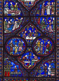 Partie inférieure du vitrail de saint Julien l'Hospitalier (vitrail de Chartres)