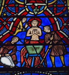 Le martyre de saint Pantaléon plongé dans une cuve remplie de plomb fondu (vitrail de Chartres)