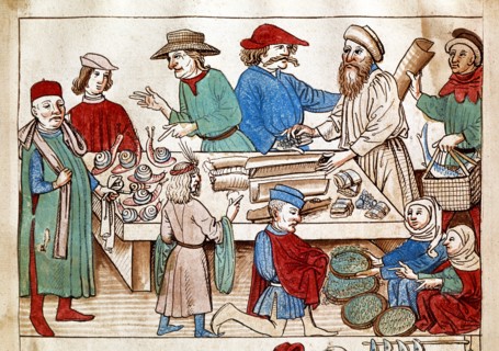 Richenthal, Market scene, vendors selling fish, snails and seafood