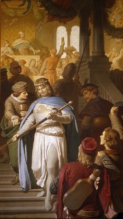 Ferdinand von Piloty, le landgrave Hermann de Thuringe récompense les meilleurs troubadours lors du tournoi des chanteurs de la Wartbourg