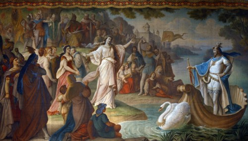 August von Heckel, Arrivée de Lohengrin à Anvers sur un bateau tiré par un cygne