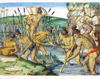 Théodore de Bry, Les indiens récoltent l'or dans les rivières à l'aide de bambous