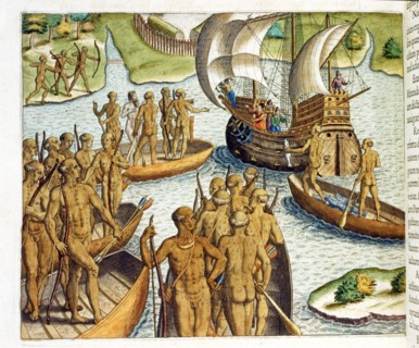 Théodore de Bry, Les commerçants portugais refusent de payer la rançon pour l'explorateur allemand Hans Staden, prisonnier des indigènes brésiliens