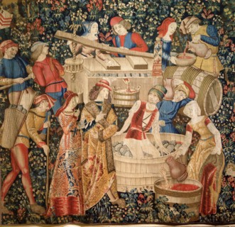 Les vendanges (partie gauche de la tapisserie)