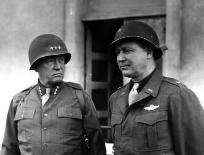 U.S Lt. Gen George S. Patton and U.S Brig. Gen Otto P.  Weyland in Belgium (January 1945)