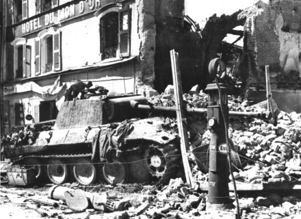 A knocked out German Mark VI Tiger tank in Meximieux (France) September 1944