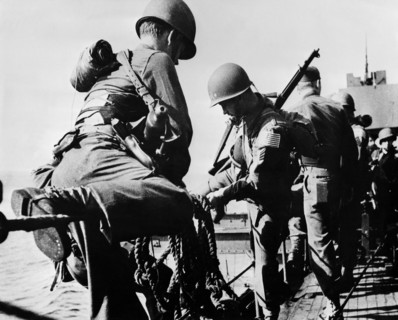 U.S.  Rangers descending into assault boats  (Arzew-Algeria- Nov.8, 1942)