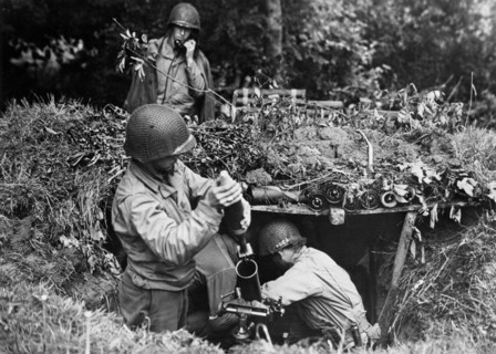 U.S.  mortar squad in action in Normandy, summer 1944
