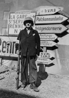 A French policeman on guard in St-Malo, August 1944