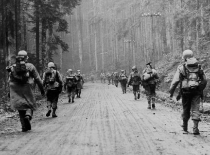 American soldiers advance in the misty Meurthe Valley, November 1944