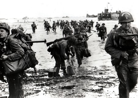 American shock troops land on a Normandy beach,  June 6, 1944