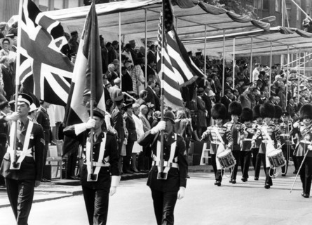 Flag bearers during a military parade at the 'Armed Forces Day' in Berlin