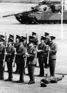 An unconscious soldier during the birthday parade for the British queen in Berlin
