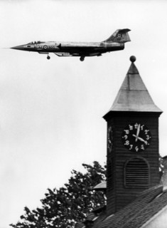 Canadian military airplane flies across small town in Southern Germany