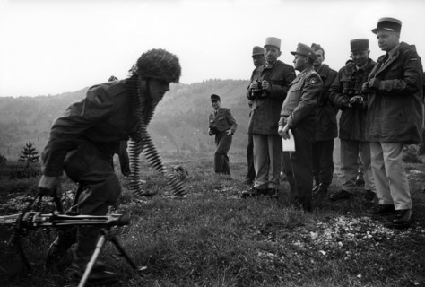 French general Jacques Massu visits German and French troops in Bavaria