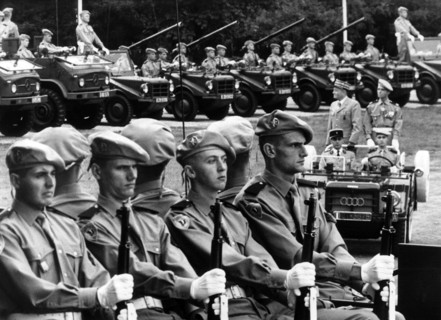 Binoche, the military governor of the town, during a military parade on the occasion of the French national holiday in Berlin